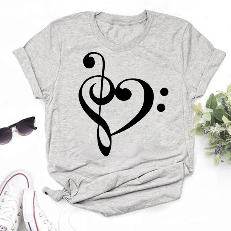 Damen T-Shirt Musik Oberteile Kurzarm Schwarz T-Shirt Damen Lässig Neu Harajuku Lustig Musiknote Kunst T-Shirt Mode