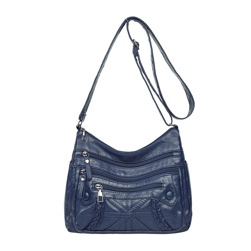 

Многослойная мягкая кожаная сумка для мам среднего и пожилого возраста, женская сумка через плечо большой вместимости синий