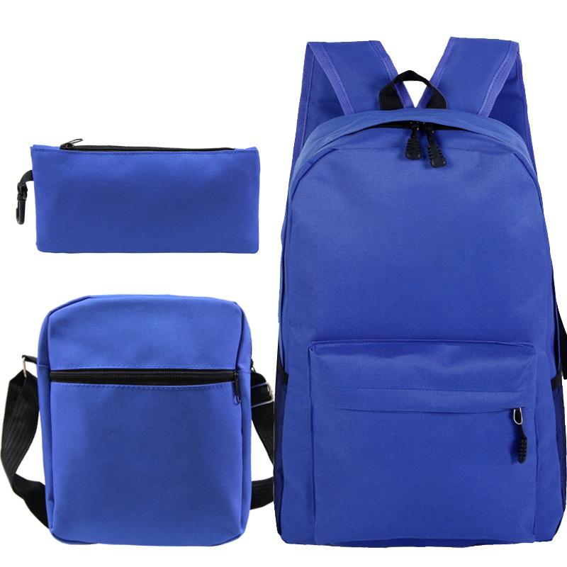 Multi-color blank backpack three-piece set Student Oxford cloth backpack + shoulder bag + pencil case three-piece set