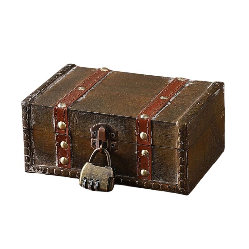 Vintage Locking Storage Box Antique Wooden Design Secure Safety Lock For Homes Organization Jewelry Documents Storage