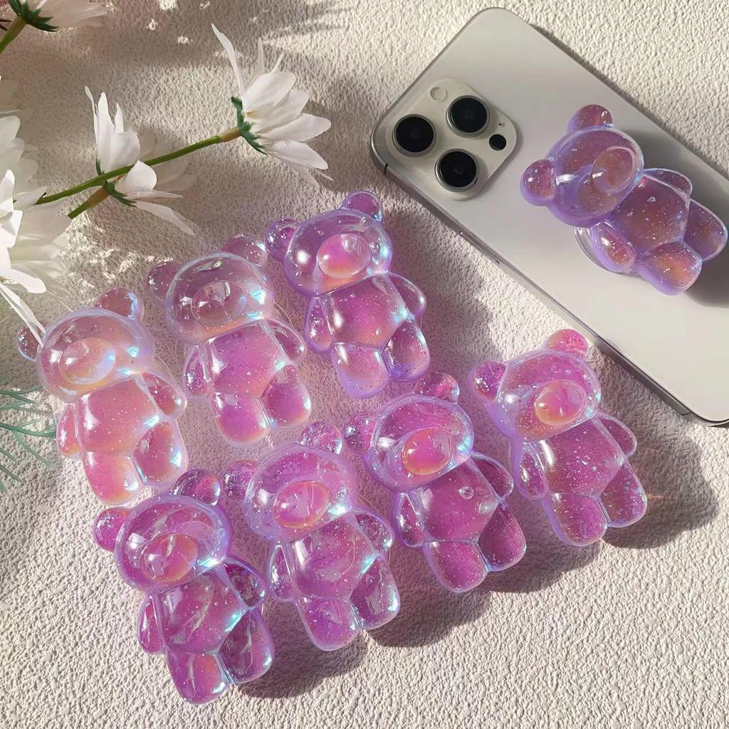 Korean Style Colorful Bear Shell Airbag Phone Stand – Creative Telescopic Folding Design