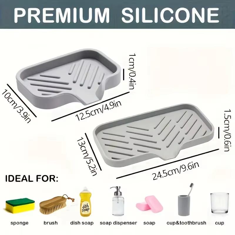 Silicone Faucet Mat Kitchen Sink Tray Soap Dispenser Sponge Drain Pad Sink SplashDrying Mat Countertop Storage Tray SoapTrayS