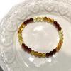 Natural Amber Three Color Round Bead Bracelet 5.3×5.3mm 18cm, Mixed Blood Amber Golden Amber Floral Amber Elastic Stack Bracelet
