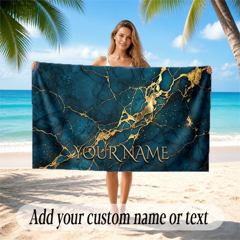 Abstract Geometric Theme Soft Beach Towel Personalized Custom Name Text Towel Portable for Beach Pool Travel