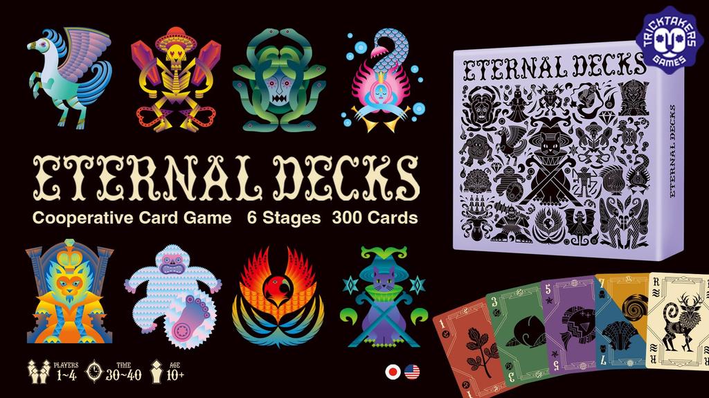 TRICKTAKERS ETERNAL DECKS Cooperative Card-Placement Board Game for 1-4 Players 30-40 Minutes Bilingual Instructions