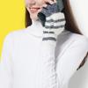 Striped Pattern Glove Plush Fingerless Mittens with Flip Top Knitted Gloves