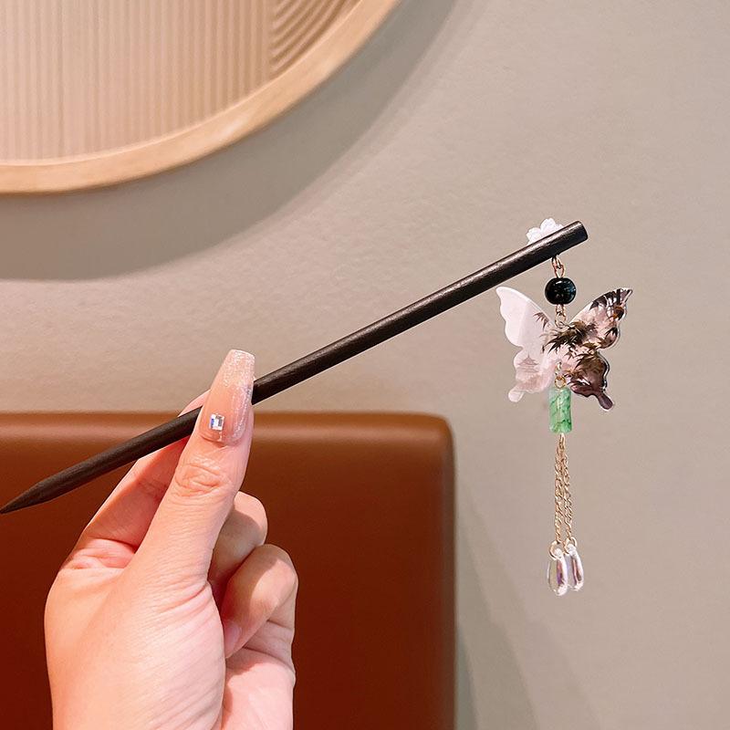 Exquisite Flower Tassel Wooden Hairpin Retro Chinese Style Handmade Floral Hair Stick Vintage Girls Women Hanfu Hair Accessories