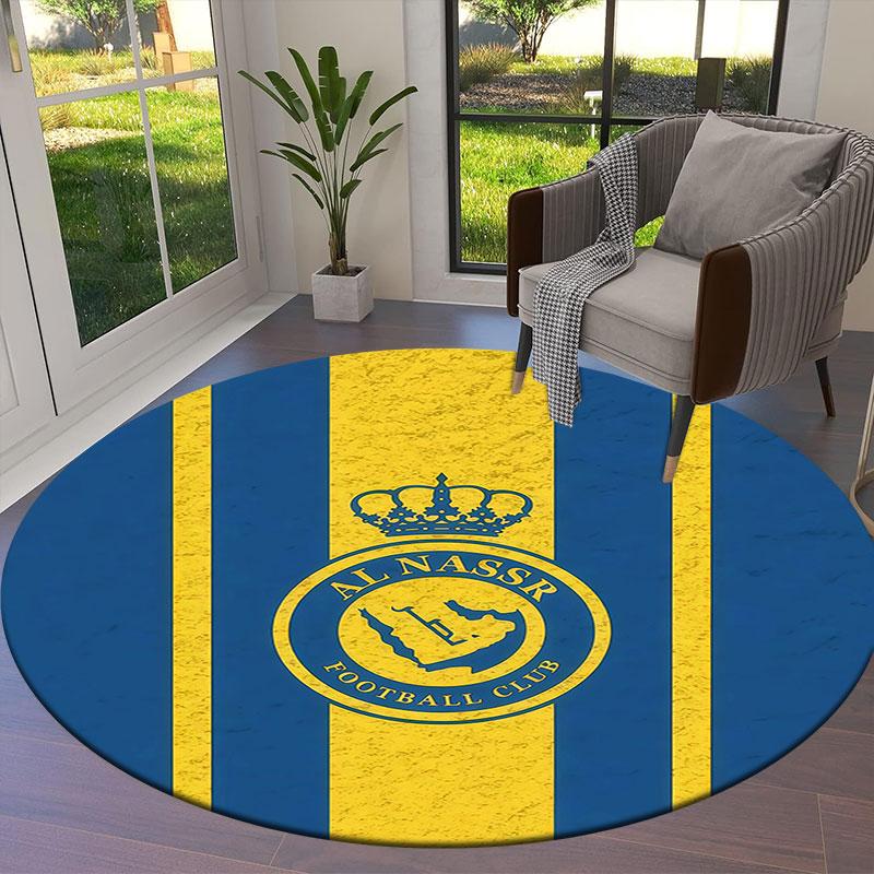 Al-Nassr FC Round Area Rug,Carpet Rug for Living Room Bedroom Sofa Playroom Decor,Non-slip Floor Mat