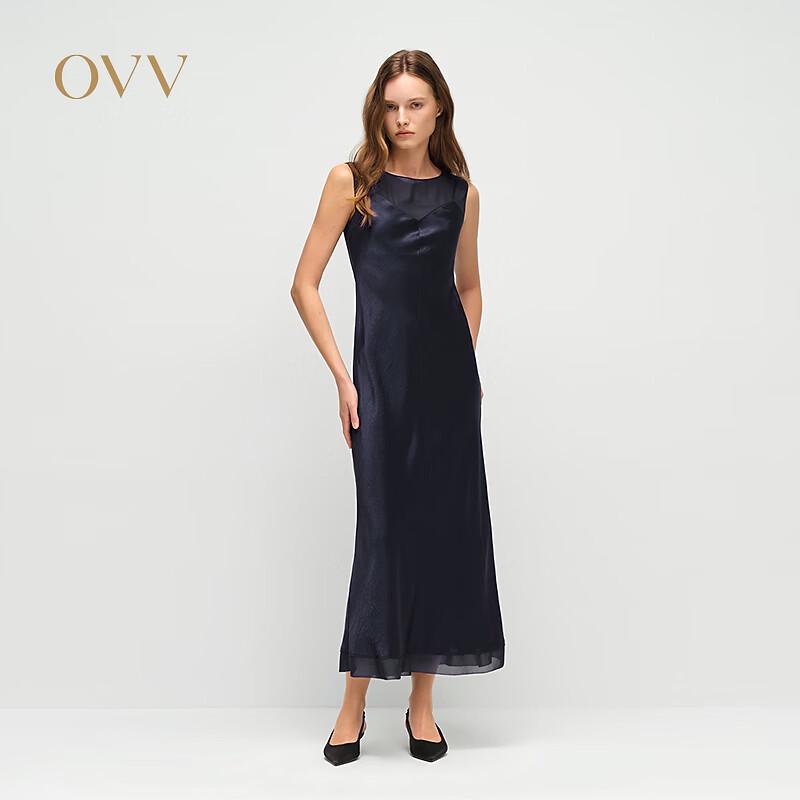 OVV Women s Satin Acetate Sleeveless Round Neck Long Dress M