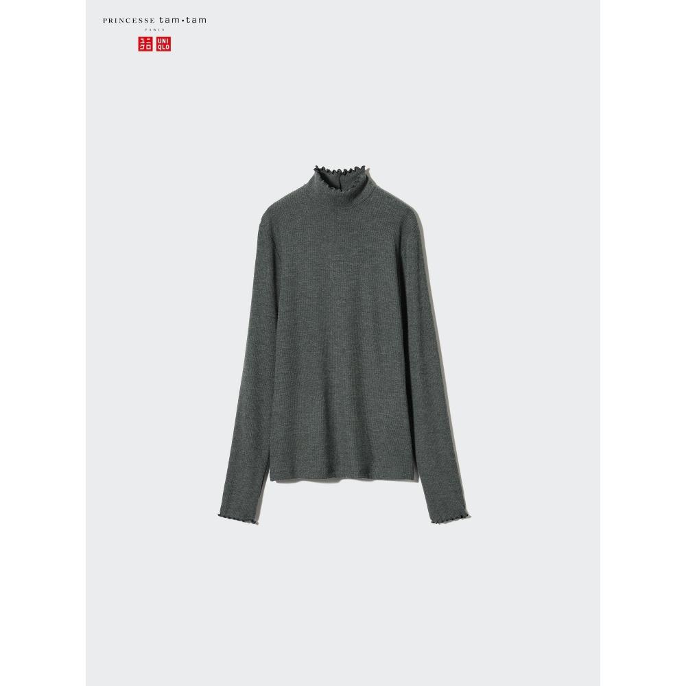 Uniqlo ExTra Warm HeaTTech Cashmere Blend Ribbed Mock Neck T shirT