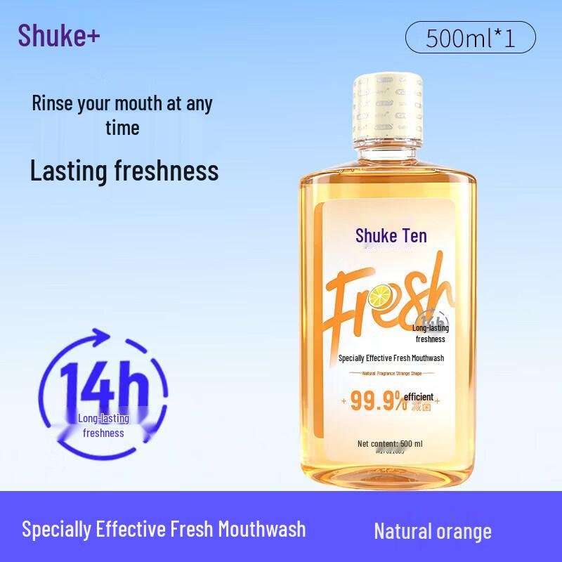 Shuke Natural Orange Mouthwash, Alcohol-Free, 3 x 500ml Family Pack