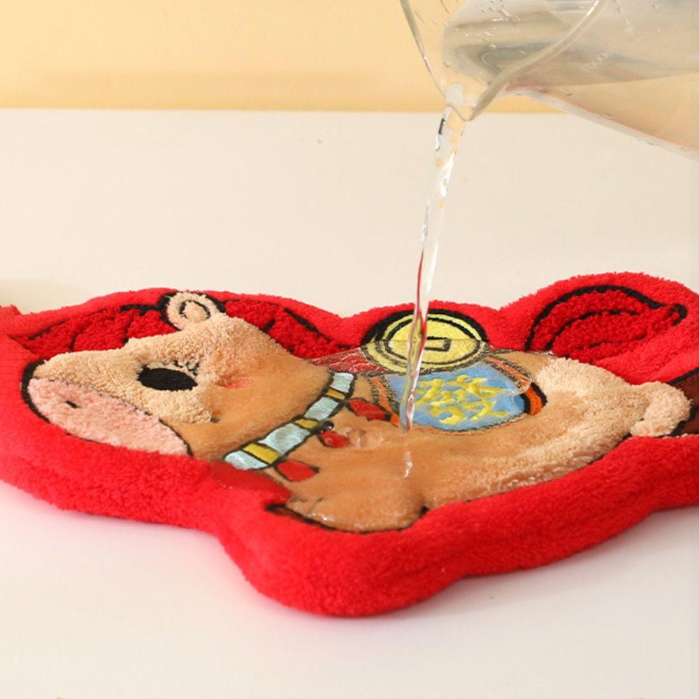 Coral Velvet Year of Horse Hand Towel Thickened Absorb Water Handkerchief Quick-dry Hanging Bathroom Kerchief Chinese New Year