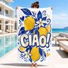 Navy Line Art Lemon Floral Ciao Exclamation Letter Beach Towel Quick Dry Lightweight Towel For Mediterranean Style Seaside