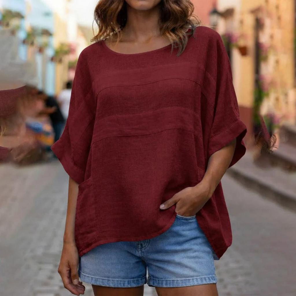 Women's Round Neck Three-point Sleeve Casual Loose Top