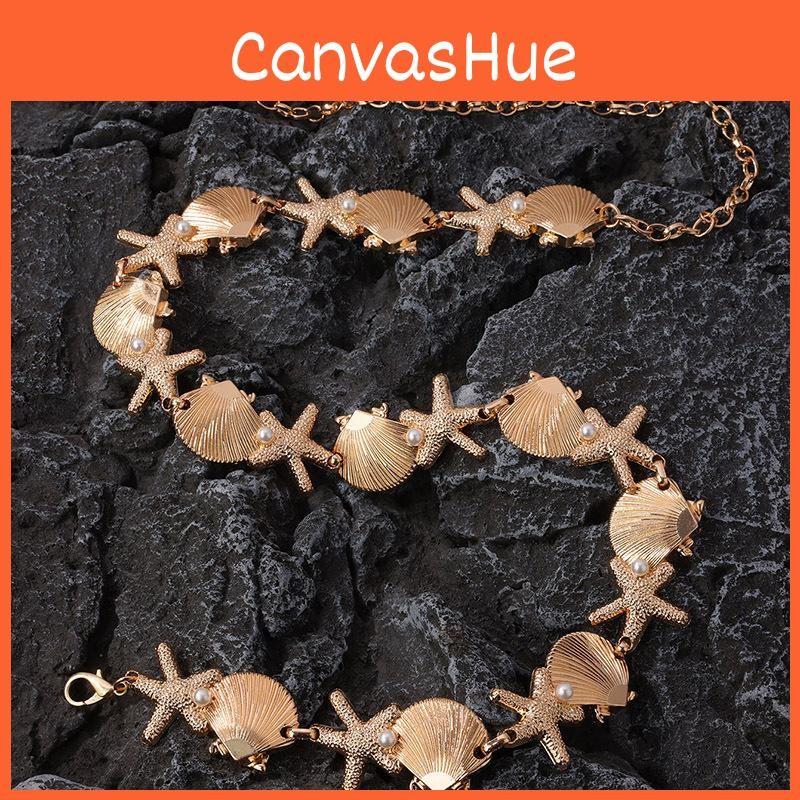 Bohemian Shell Pearl Starfish Metal Waist Chain Summer Beach Vacation Accessory