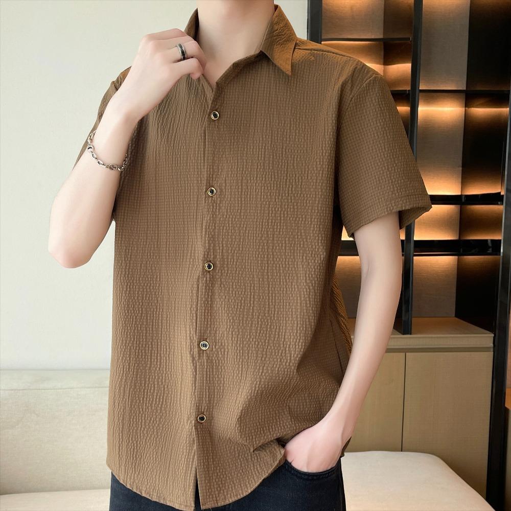 Men's Summer Short-sleeved Shirt, Elastic Casual Checked Shirt