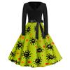 Women's Vintage V-Neck Dress with Halloween Print for Casual Fall Outings