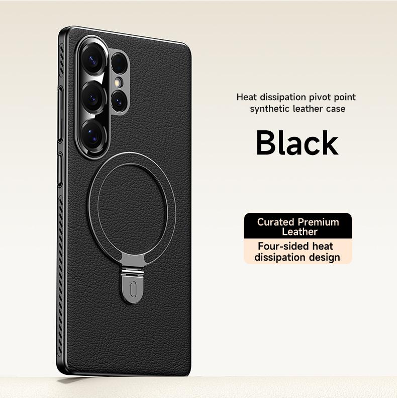 Heat Disspation 360 Rotatable Metal Stand Case For Samsung Galaxy S24 Ultra / S25 Ultra Vegan Leather Cover Eco-Friendly Shell