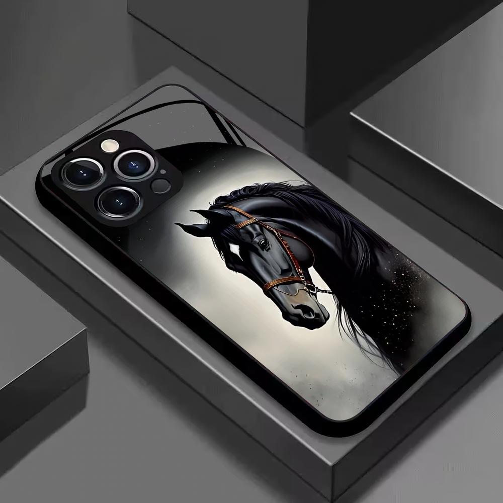 Creative Horse Pattern Glass Mobile Phone Case Suitable for iPhone 17Promax Anti-fall 16 15 14 13 12 11Pro/ Max /Plus Shockproof