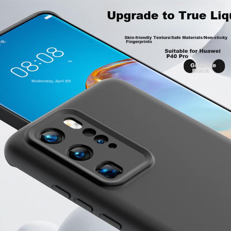 Huawei P40 Pro Phone Case, P40 Pro Premium Liquid Silicone Soft, Full Lens Protection, Shockproof, Anti-Fingerprint,n, Simple, Black Outer
