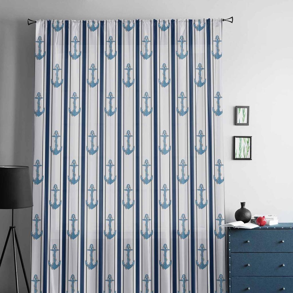 Anchor Line Rope Loop Tulle Window Curtains for Bedroom Luxury Home Decor Drapes In Living Room Chiffon Panels
