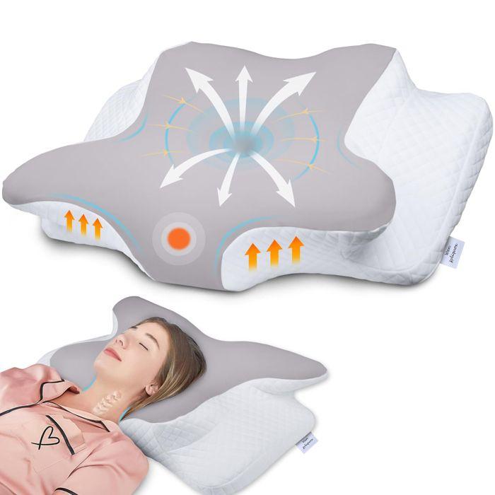 Oreiller Mémoire De Forme - WENZYLIQUOX - Design Papillon - Mémoire De Forme - 62x41x13/11cm - Housse Lavable