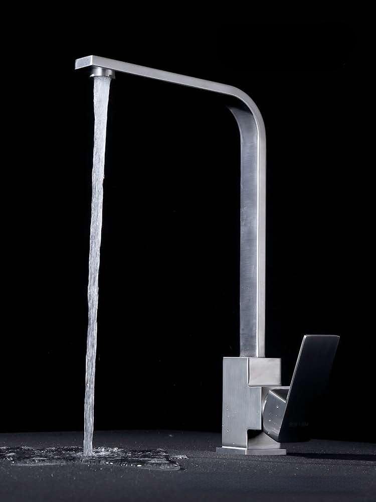 Creative Square Flat Tube Kitchen Faucet Household 304stainless Steel Sink Hot and Cold Water Tank Faucet Drawing Process Faucet