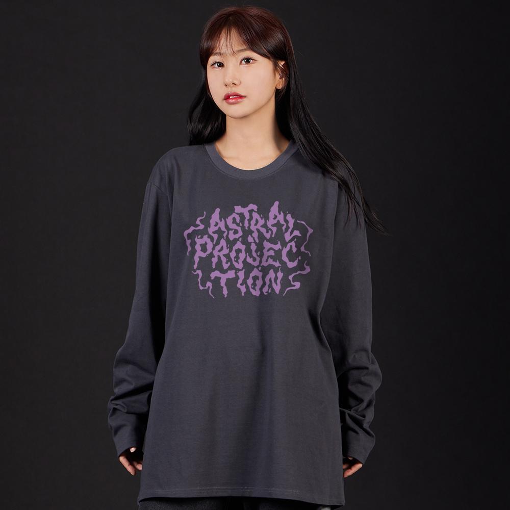ASTRAL PROJECTION Hayes Lettering Oversized Long Sleeve T-Shirt_Charcoal