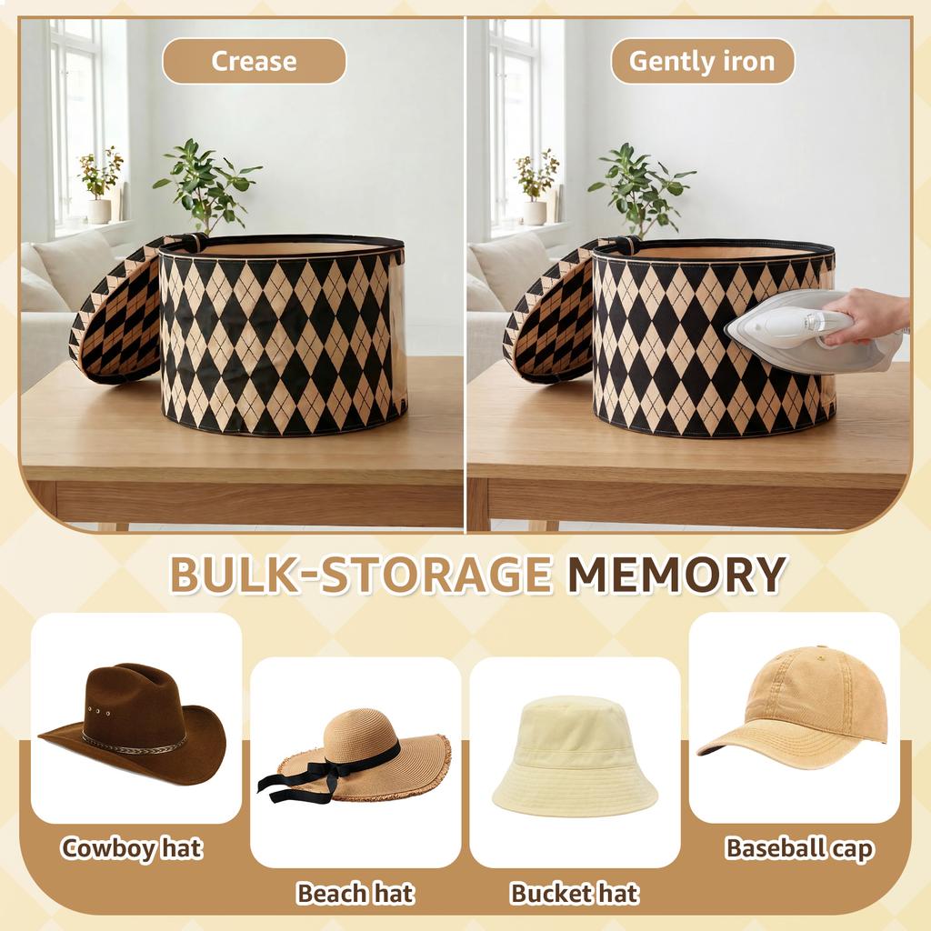 Hat Storage Box Large Circular Foldable Felt Hat Box with Zipper Dustproof Lid Travel Cap Boxes Wardrobe Organizers
