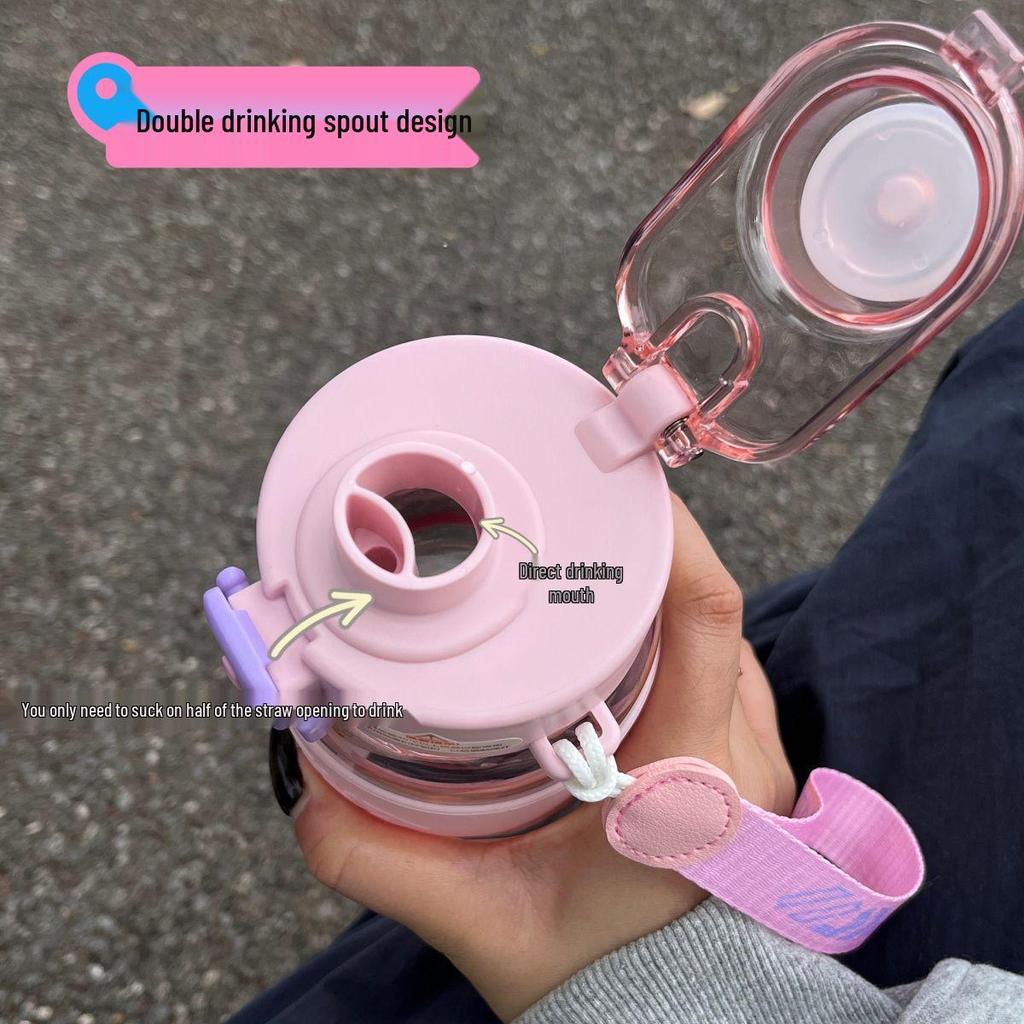 High-Capacity Flip-Top Sports Water Bottle with Straw