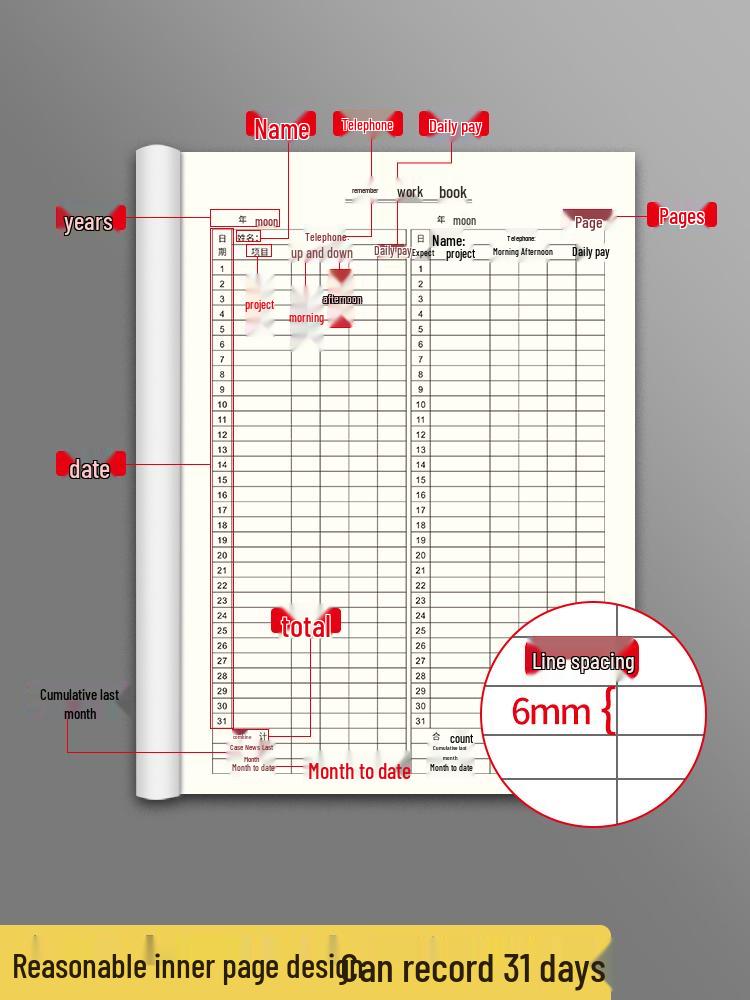 Sijin 2025 Employee Attendance & Work Record Book - 31-Day Temporary Worker Sign-In Register
