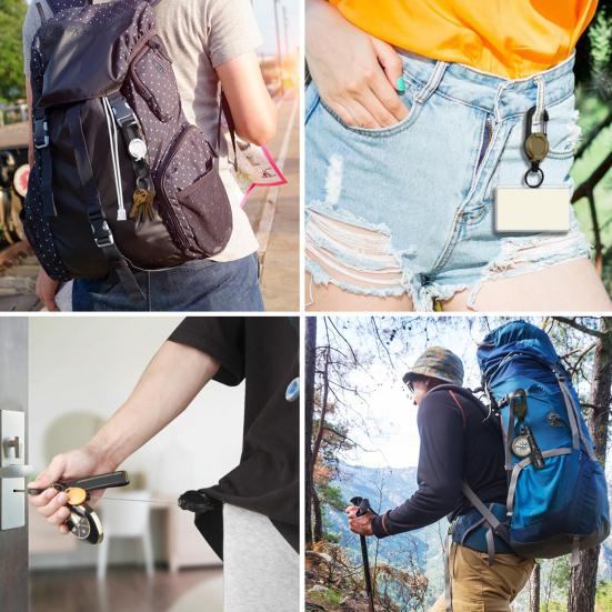 1/8Pcs Retractable Keychain with Steel Wire Rope Carabiner Badge Reel Holder Clip Key Ring Heavy Duty Outdoor Camping Climbing Anti-lost Buckle