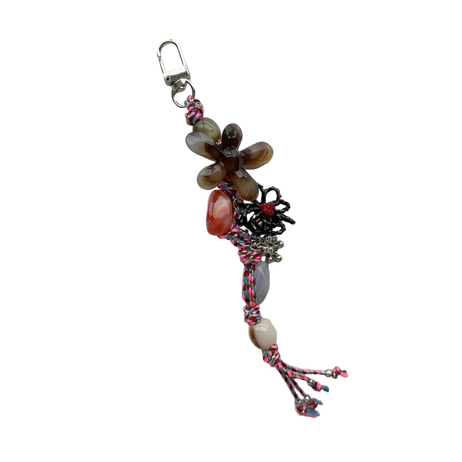 

Vibrant Resin Flower Bead Keychain Phone Lanyard with Retro Charm Hanging Accessory for Phone Bag Gift Idea кофейный