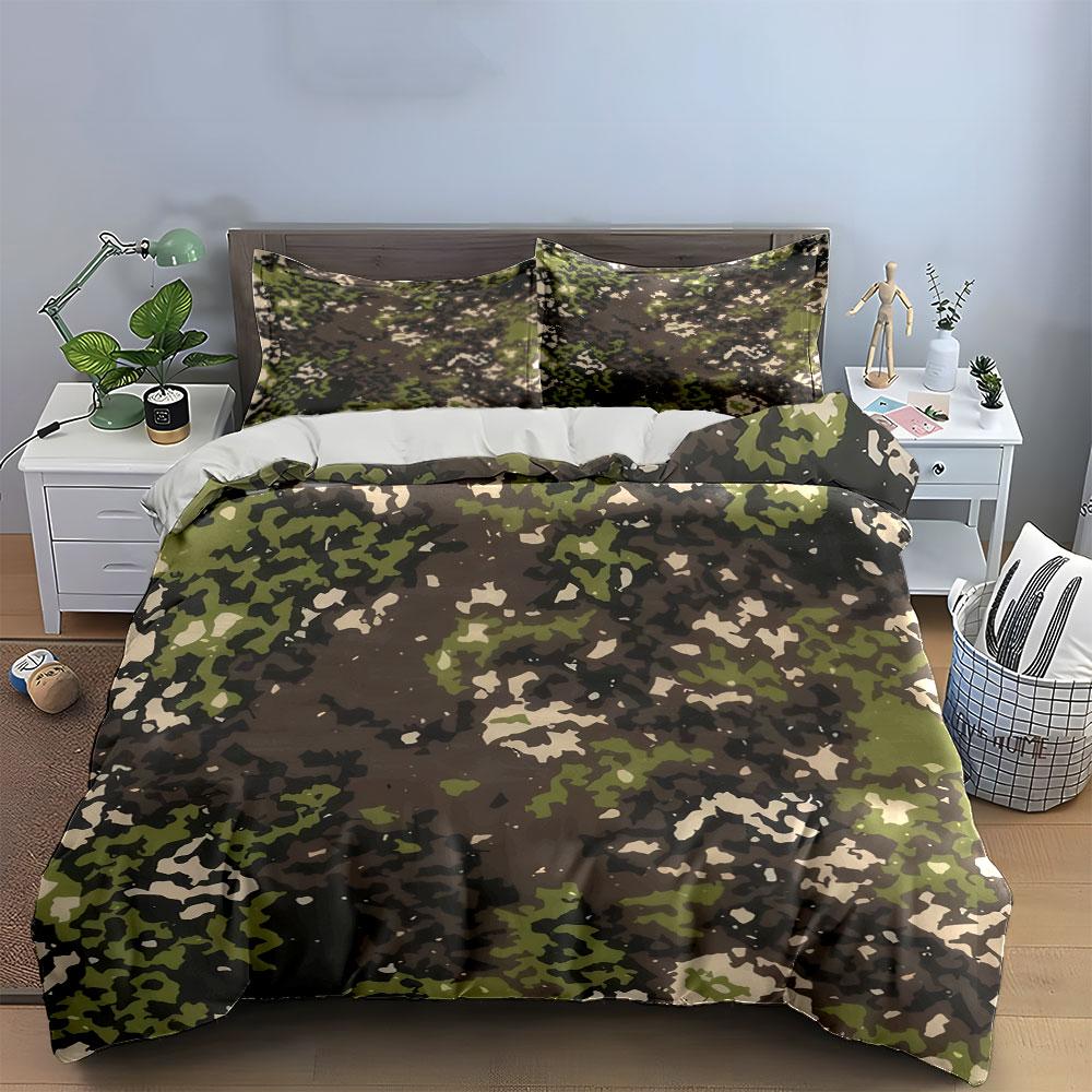 Camouflage Drei-Teile-Set für den Außenbereich Bettwäsche-Set mit 1 Bettbezug 2 Kissenbezügen Einzel Doppel King Queen, Geschenk