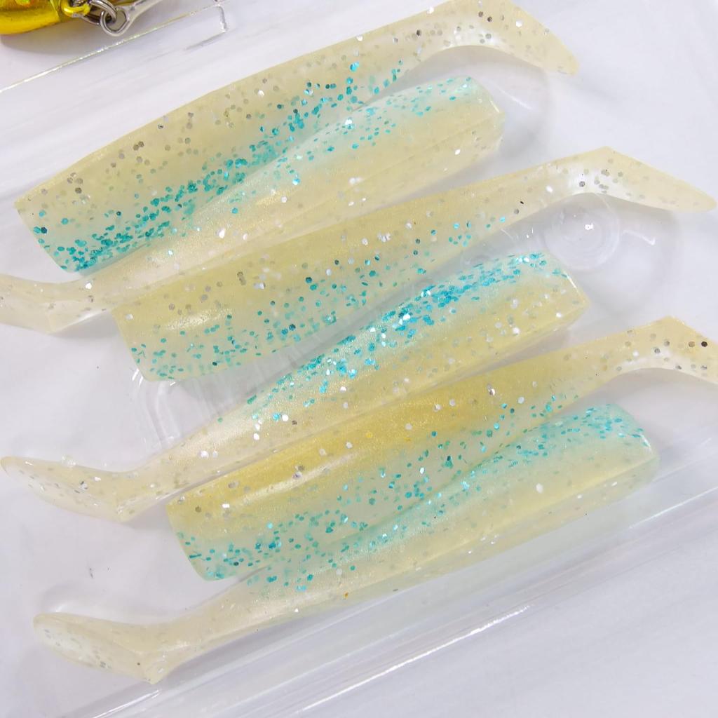 Momo Lures Sea Bass Lures and Metal Metal Vibration Shad Jig Shad Bodies Heads x 4 75mm Shad Set MVS-16, MVS-22, MVS-28 Jigs, Heads, (16g + 02)