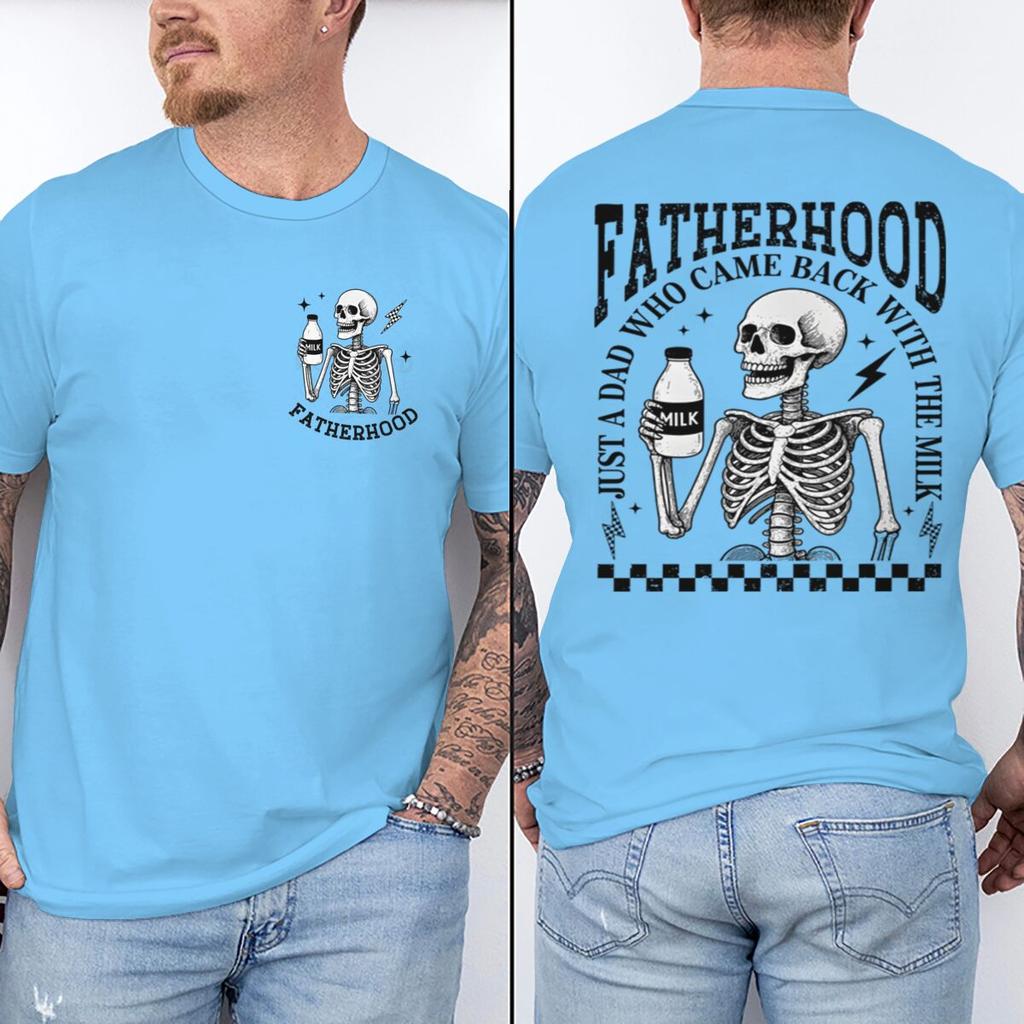 Retro Fatherhood Skeleton Unisexs TShirt Funny Dad Graphic T Shirts Fatherhood Design Casual Wear Fathers Day Vintage T Shirts