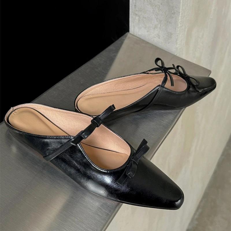 Popular  Women's Summer New Sexy Pointed Toe Simple Solid Color Mules PU Waterproof Elegant Slip-on Party Dress Women's Slippers