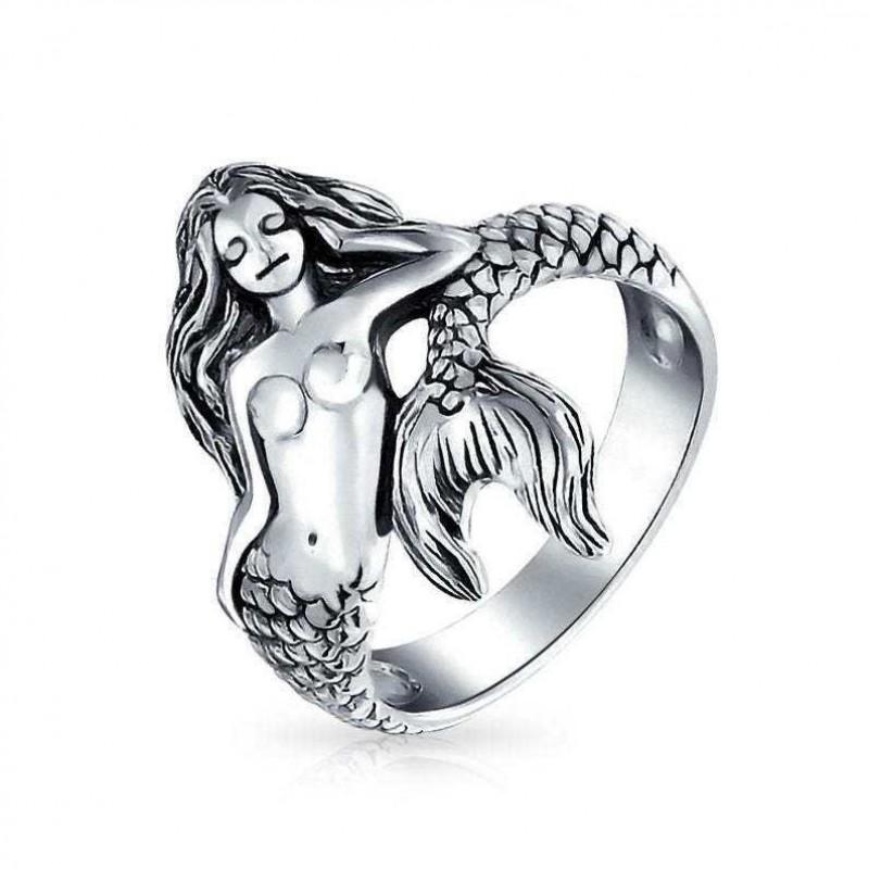Adjustable Open Ring Men Women Vintage Mermaid Design Geometric Plated Statement Jewelry