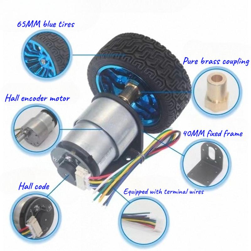 Hall Encoder DC Brushed Motor JGB37-520 12V Forward And Reverse Adjustable Speed 20RPM-1580RPM Smart Car Kit With Wheel