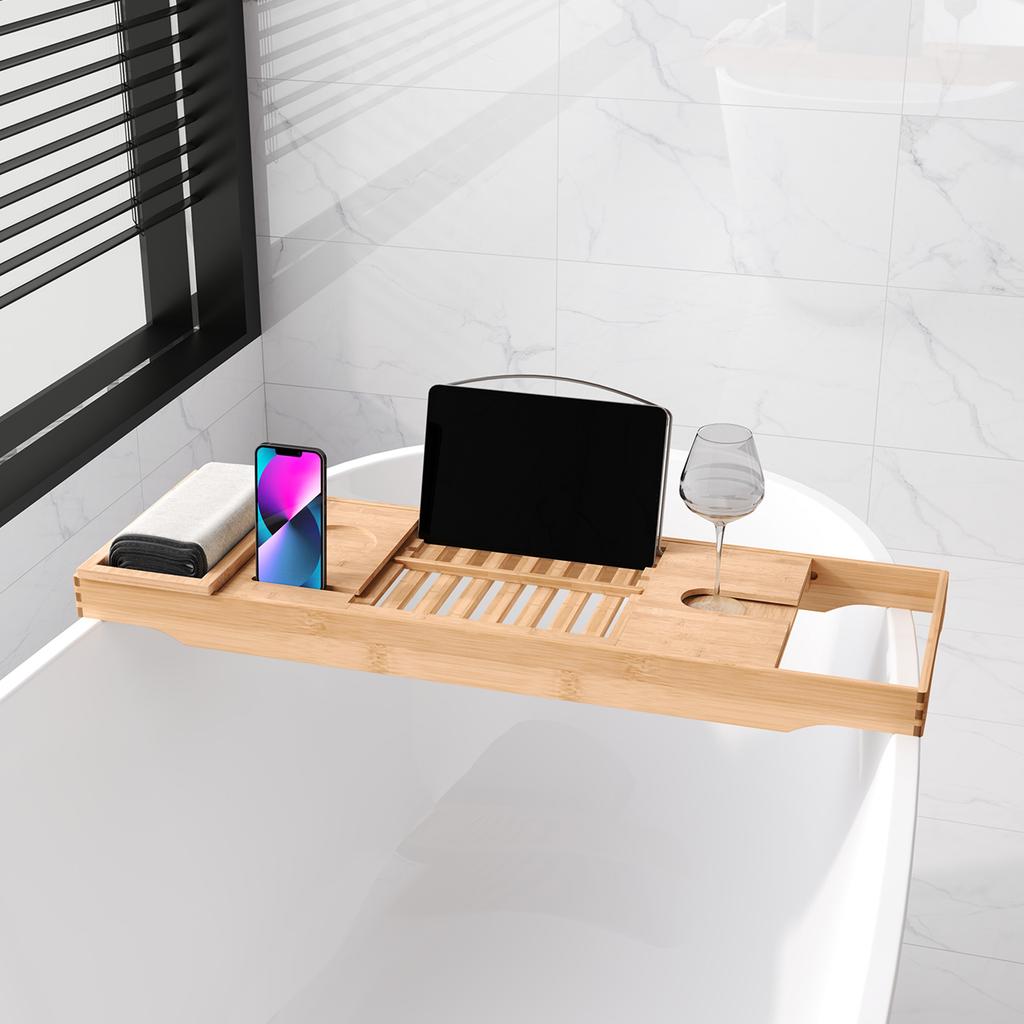 Bathtub Tray Bamboo Adjustable Bathtub Board Bathtub Tray for Book, iPad, Phone, SPA