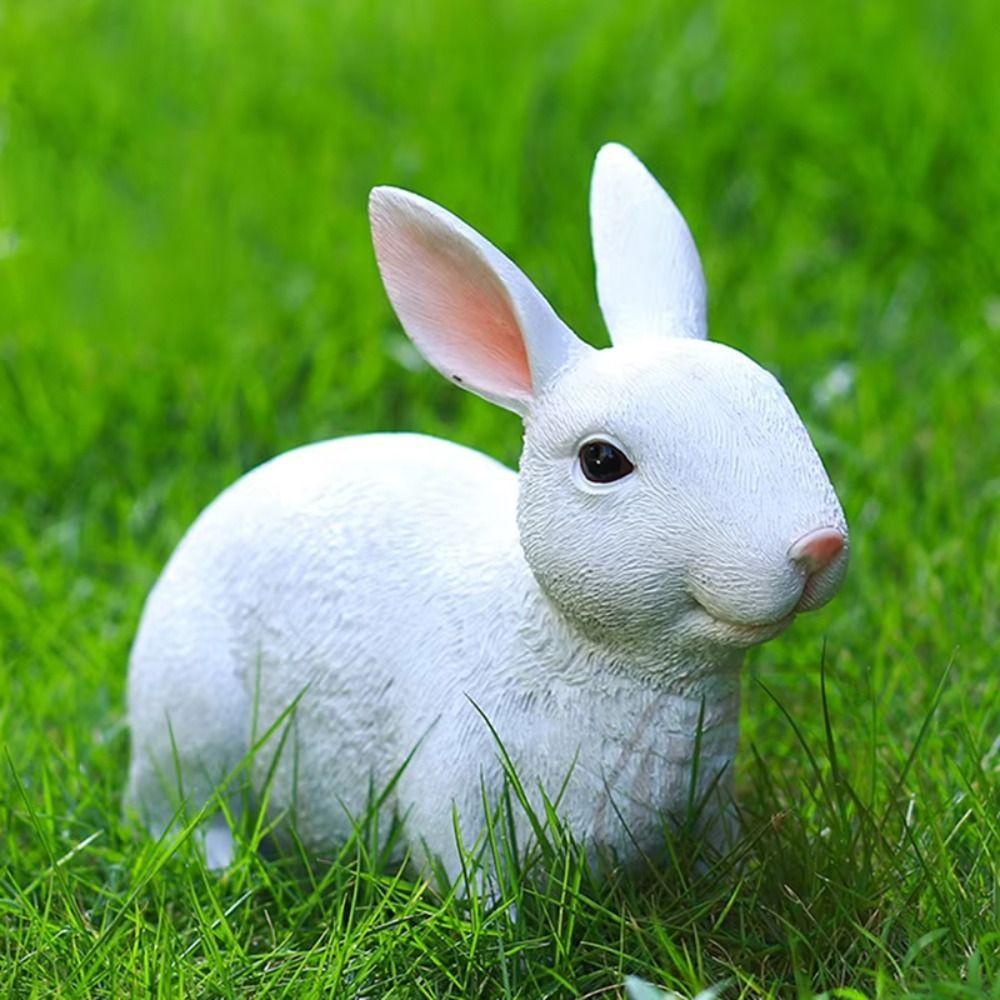 Resin Crafts Easter White Rabbit Sculpture Ornaments Simulated Rabbit Rabbit Statue Garden Landscape Bunny Statue