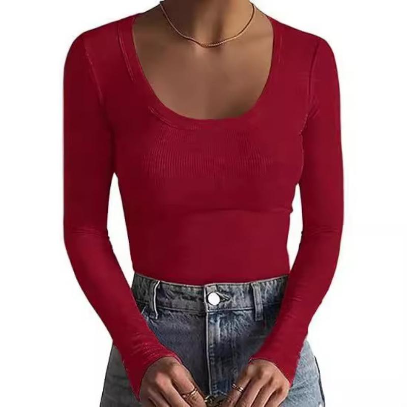 YYFS Damenmode Casual Frühling Herbst Einfarbig Druck Langarm U-Ausschnitt Blusen & Hemden