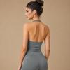 Dfyne Impact Seamless Halter Neck Yoga Tank Top with Chest Pads and Stylish Back Design