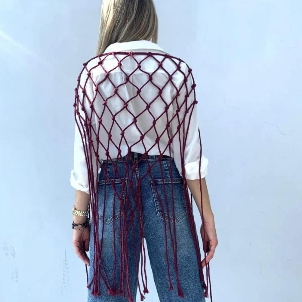 Cotton Material Handwoven Belt Lightweight Solid Color Bohemian Style Shawl Unique Boho Chic Decorative Tassel Accessories Party