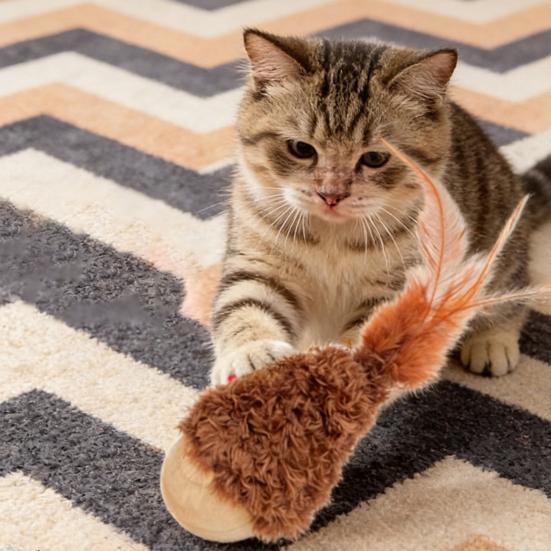 Cat Toy Natural Beech Wood Base Cat Teaser with Feathers Jingle Bell Relieve Boredom Pet Interactive Toy Cat Accessories