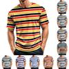 Men's Casual Quick-Dry Round Neck Short Sleeve Striped T-Shirt - Lightweight Mesh Breathable