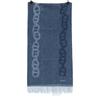 HERMES Logo Embroidery Crazy Chain Cashmere Fringe Scarf blueUsed