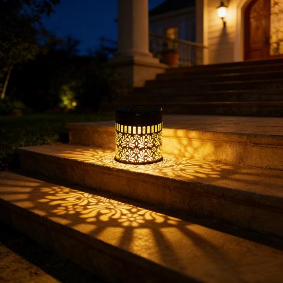 Outdoor Floral Solar Light Metal Solar Powered Deck Step Wall Light Waterproof Fence Light for Garden Patio Backyard Decoration