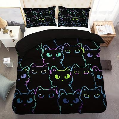 Duvet Cover Set Cartoon Cat 3D Printing Quilt Cover Three-Piece Printing Bed