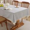 Minimalist Striped Tablecloth Cotton Linen Tassel Anti Scalding Table Mat Rectangular Universal Dustproof Decorative Desk Cover